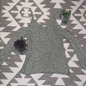 Salt and pepper cold shoulder sweater